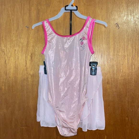 •DANSKIN NOW•GIRLS' PINK FLORAL SPARKLY LEOTARD & BALLERINA SKIRT SET SIZE 10/12 - Picture 12 of 12